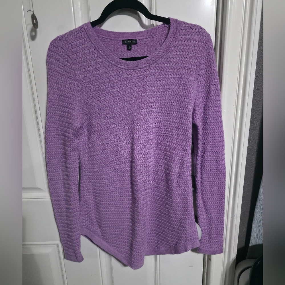 TALBOTS Women's Purple Cable-Knit Long Sleeve Sweater Partial Lambswool Size S